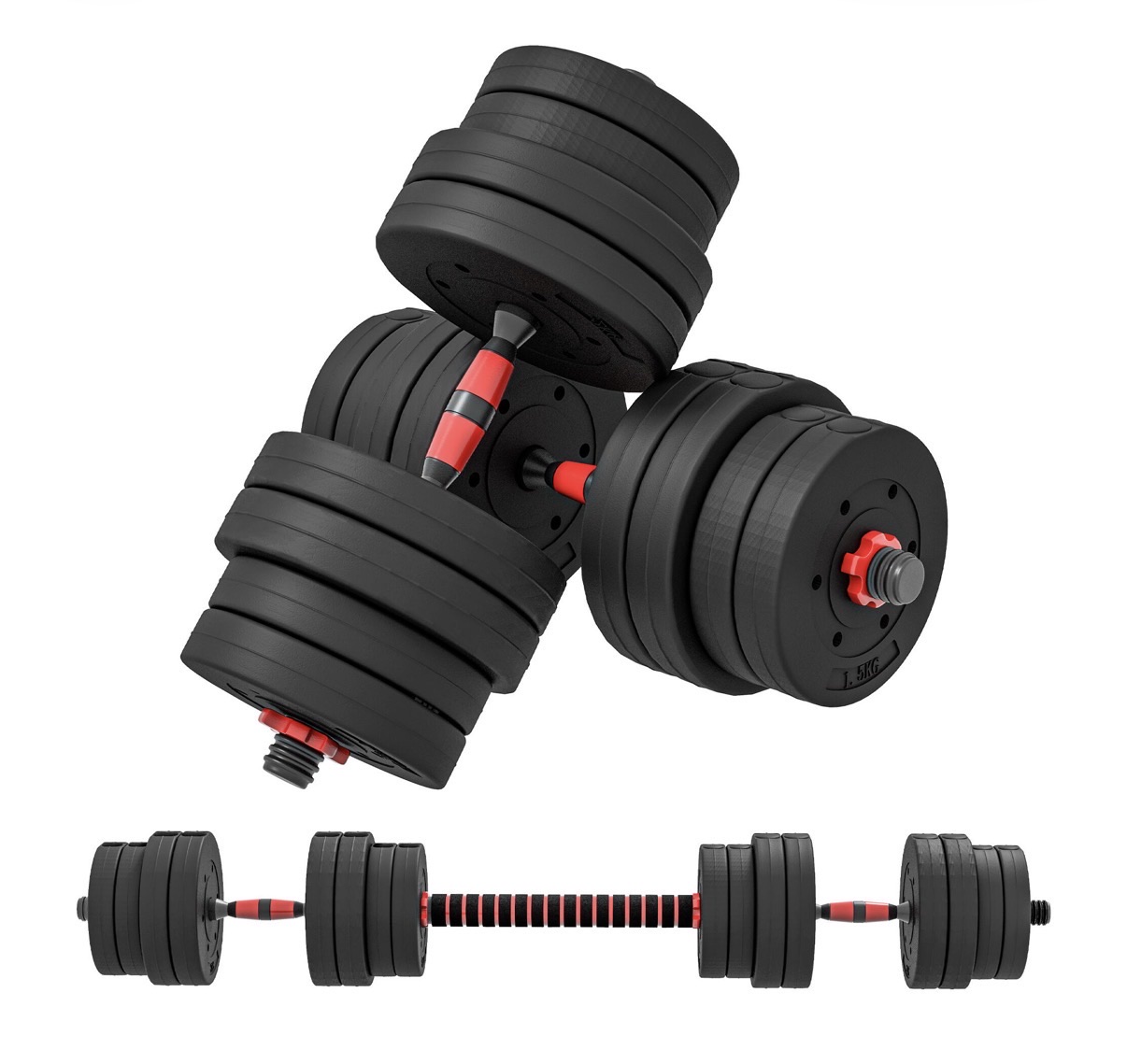 Homcom set 2 manubri con 16 dischi pesi da 30 kg totali e connettore nero